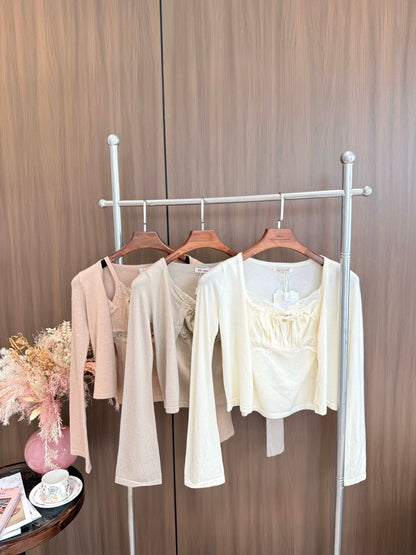 [Coquette] Soft Lace Trim Knit Cami and Cardigan Set (MYQ-01)⁠