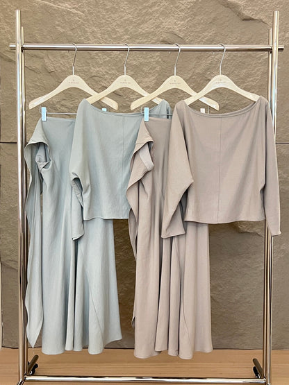 [Elegant] Spring Chiffon Shirt + High-waisted A-Line Long Skirt Set