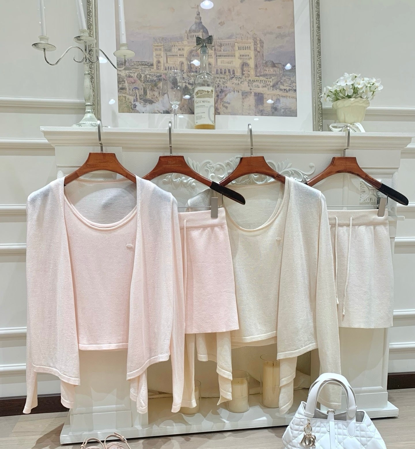 [Sweet] Soft Knit Cardigan Tank Top and Skirt Three-Piece Set (QH-015)