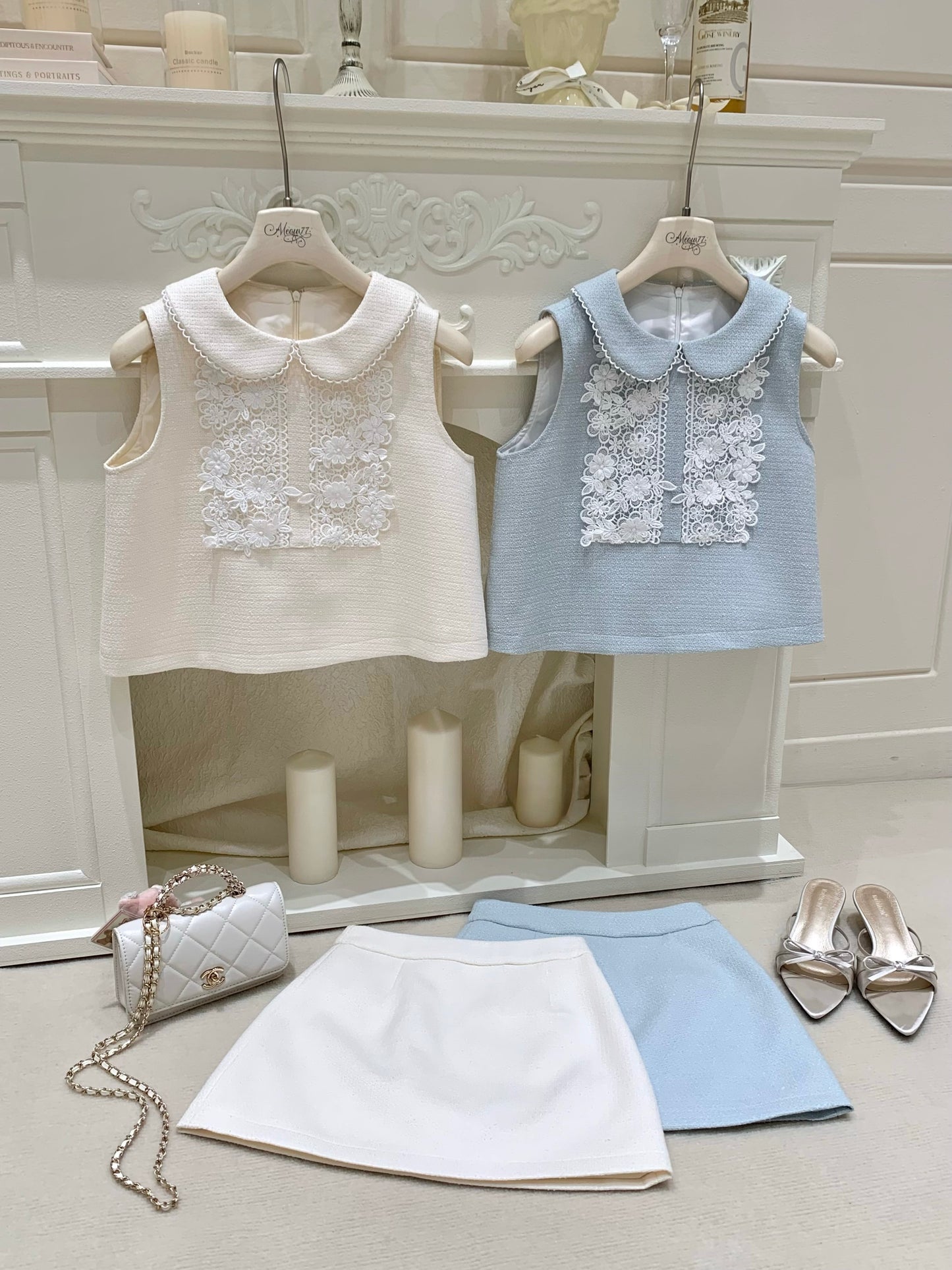 [Celebrity] Embroidered Short-sleeve Top + Skirt Set (Q1103)