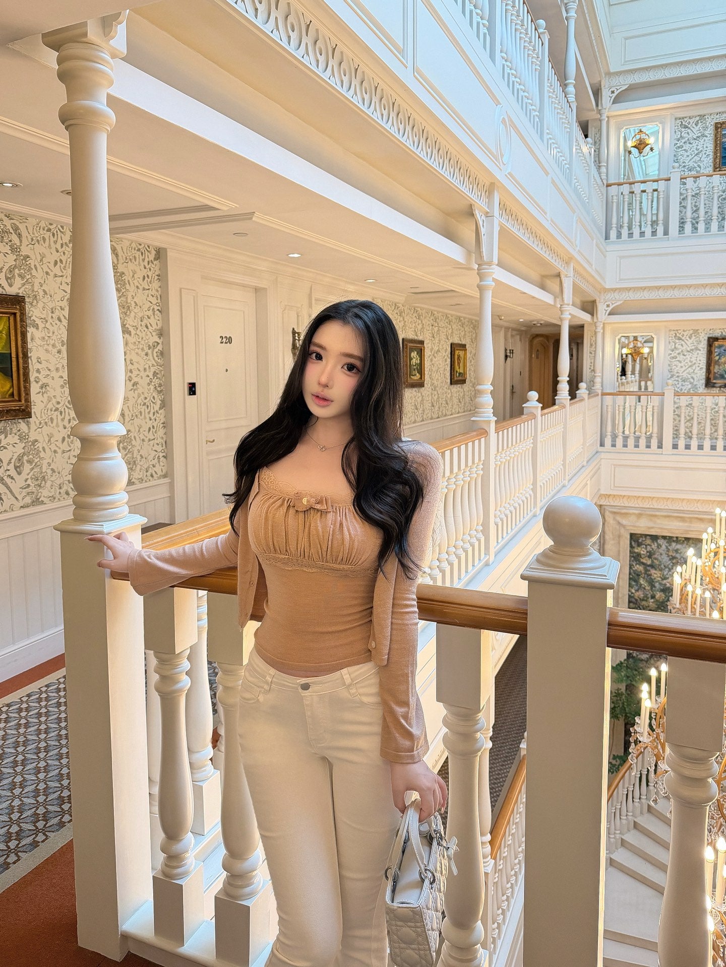 [Coquette] Soft Lace Trim Knit Cami and Cardigan Set (MYQ-01)⁠
