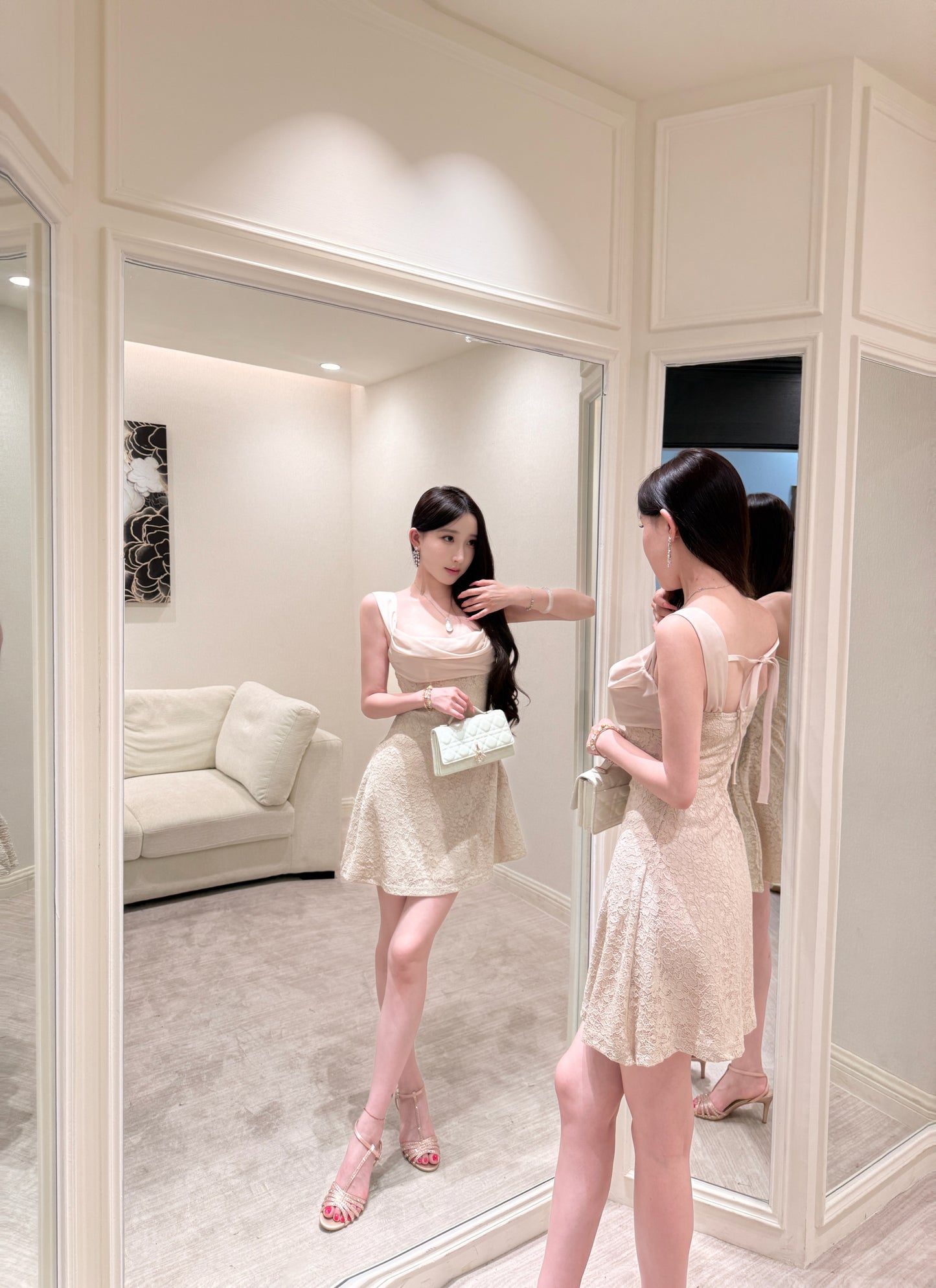 [Coquette] Back-Tie Sleeveless Lace Slip Dress (Q1199)