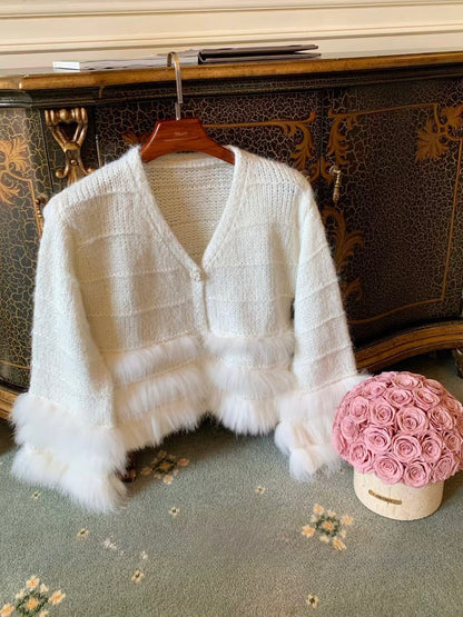 [Fluffy] Fox fur + Wool Cardigan