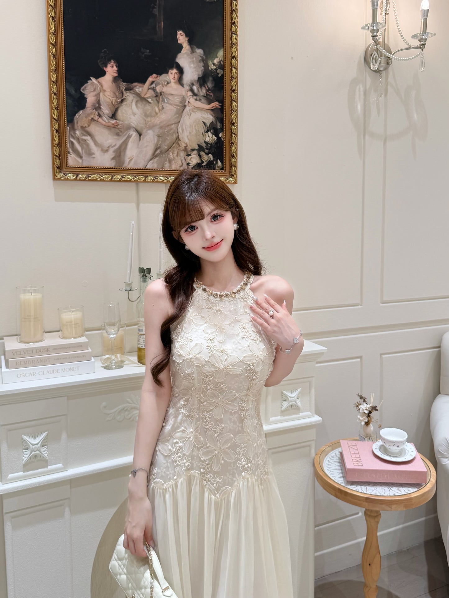 [Wedding Guest] French Lace Halter Dress (QF075)