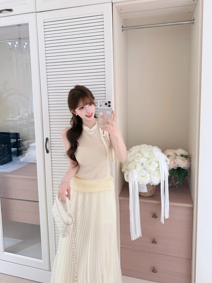 [Minimal] Slim Fit Knit Bow Cami Top (QF093)