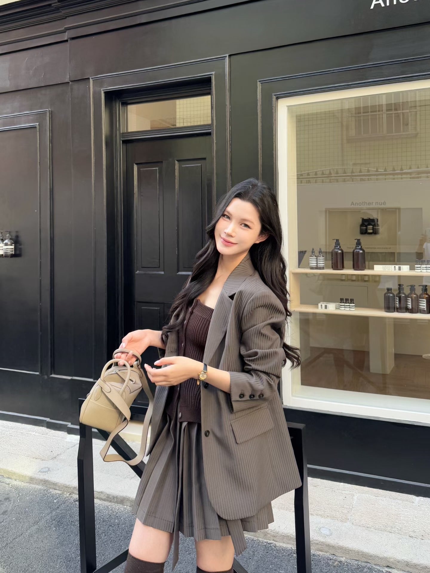 [Miu Style] Stripes Blazer + Pleated Skirt Set