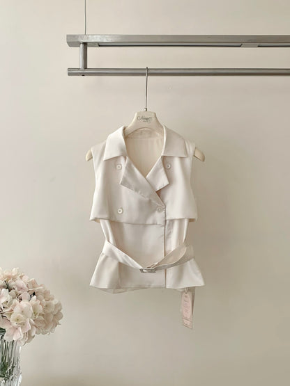 [Office to Date] Tailored Blazer Vest + Sequin Tiered Tulle Skirt Set (Q1212+Q1181)