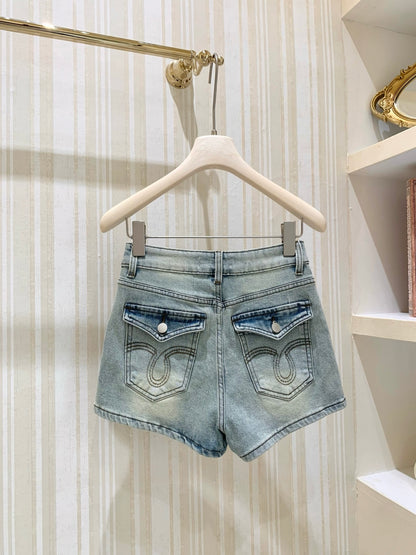 [Y2K] High-Waisted Sparkly Denim Shorts (QF095)