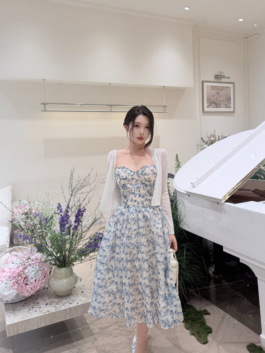 [Artistic] Purple/Blue Floral Sweetheart Neckline Dress (QF066)