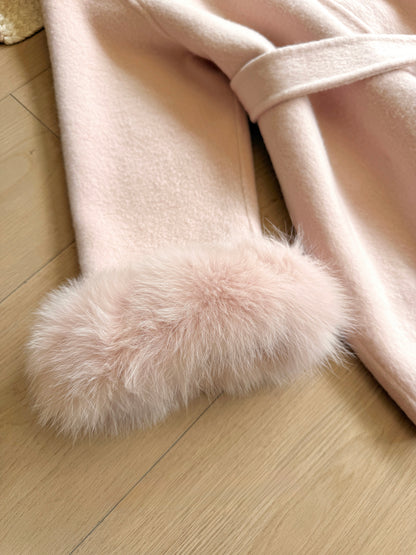 ⁠[Luxe] Fox Fur Collar Belted 100% Australian Wool Coat (YRDY002)⁠