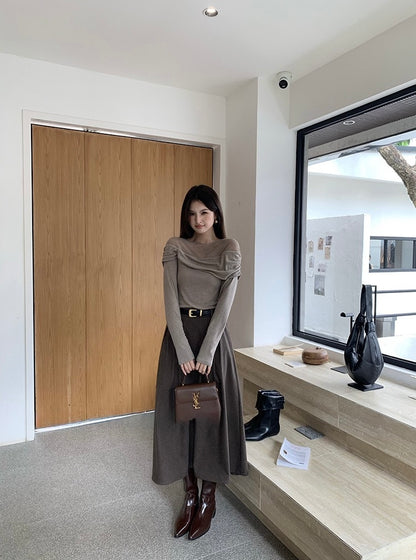 [Versatile] Pleated Long Skirt(with belt)