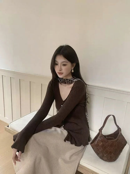 [Girly] Color V-Neck Wool Top