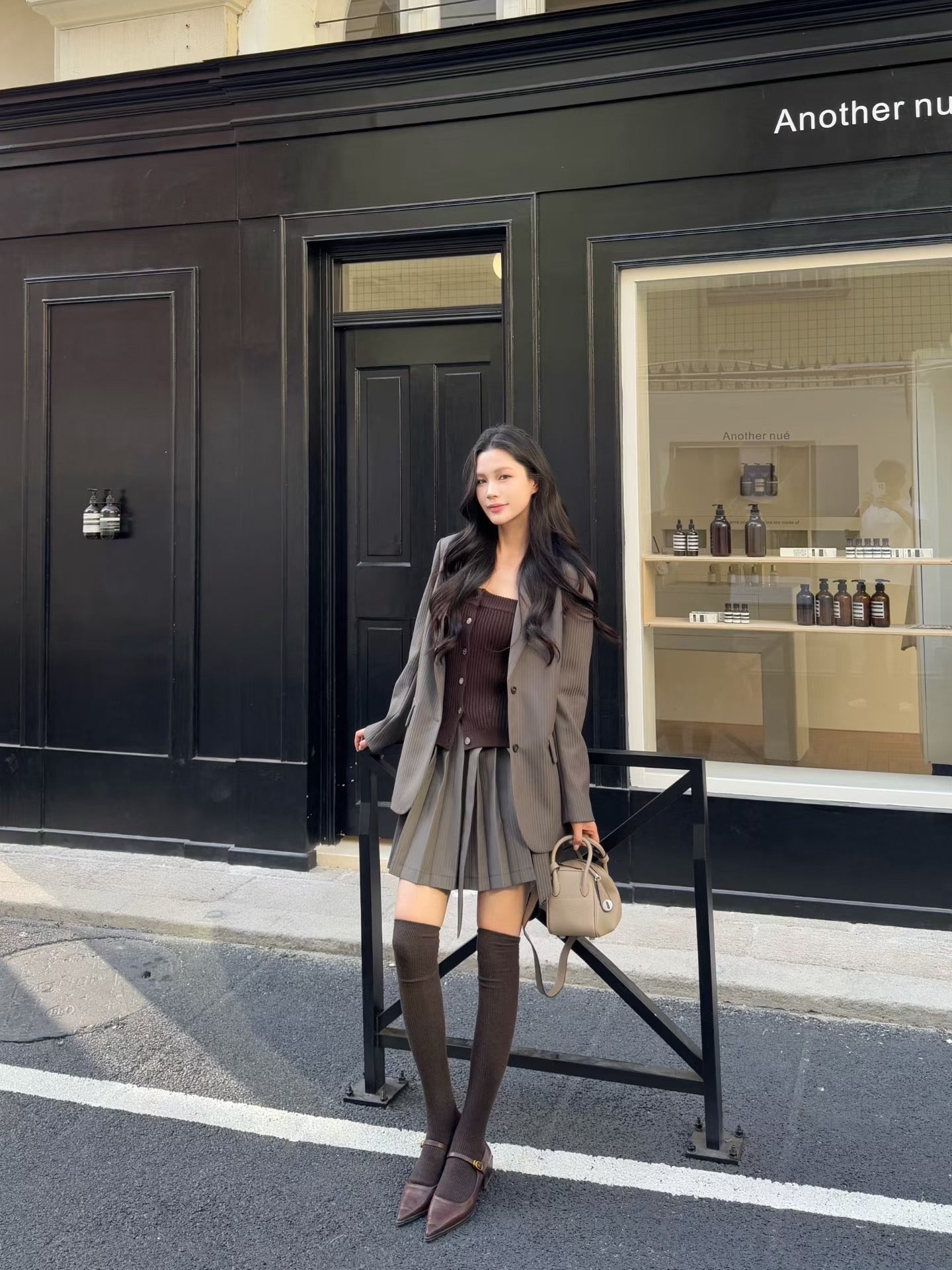 [Miu Style] Stripes Blazer + Pleated Skirt Set