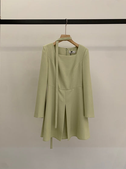 [Elegant] OL Long-Sleeve Dress (with belt)