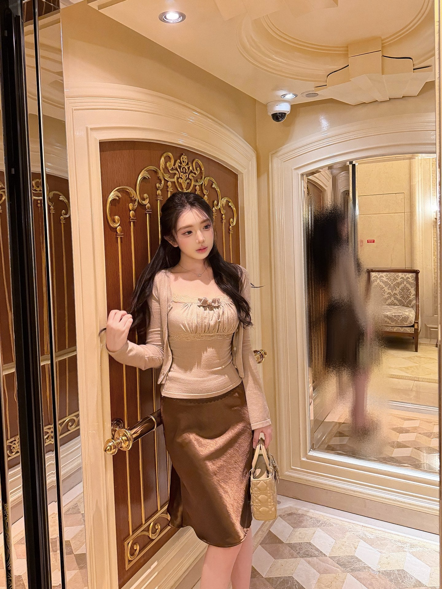 [Coquette] Soft Lace Trim Knit Cami and Cardigan Set (MYQ-01)⁠