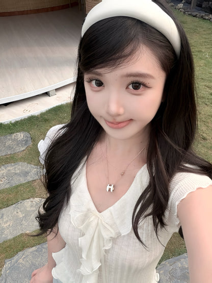 [Girly] Ruffle Flutter Sleeve Knit Top (QF031)