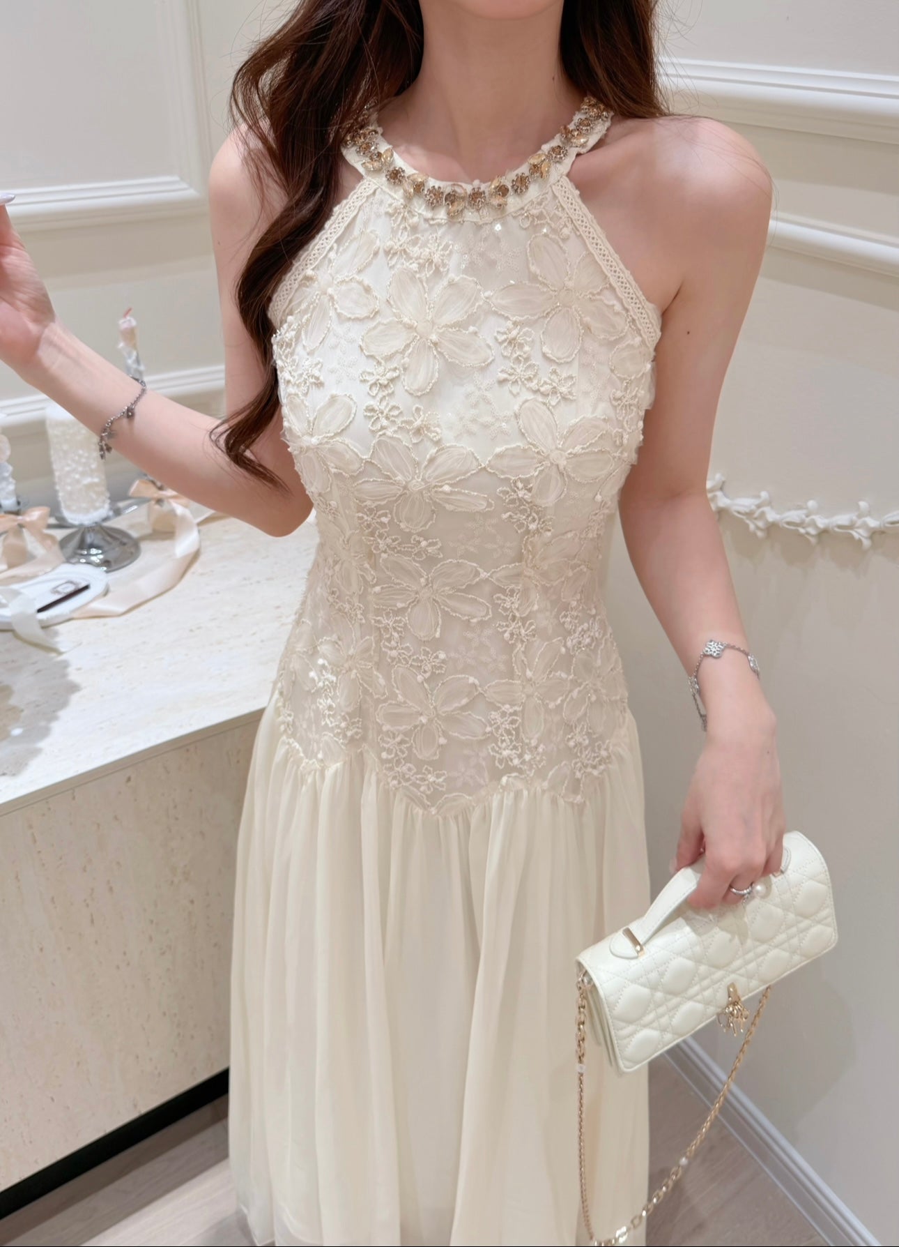 [Wedding Guest] French Lace Halter Dress (QF075)
