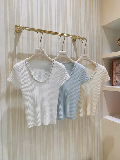 [Basic] Summer V-neck Glitter Top (QF026)