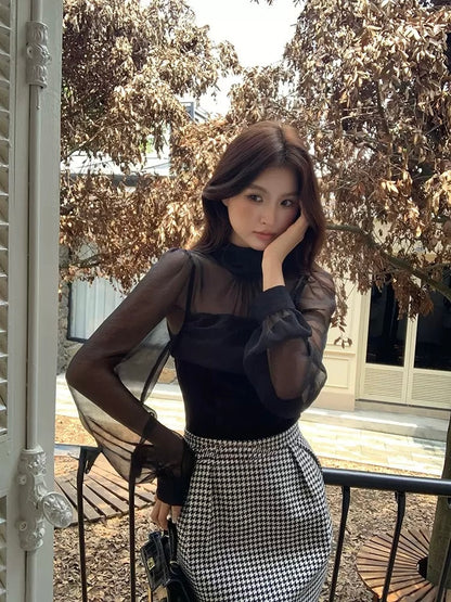 [Girlgod] British Style Top+ A-line Short Skirt Set