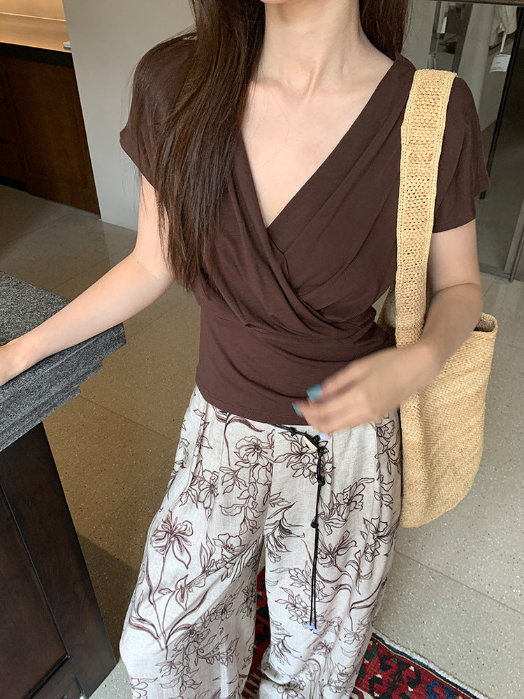 [Versatile] 75% Lyocell 19% Wool V-Neck Top