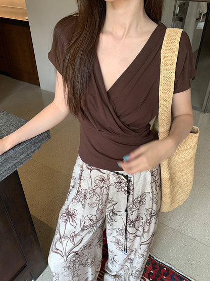 [Versatile] 75% Lyocell 19% Wool V-Neck Top