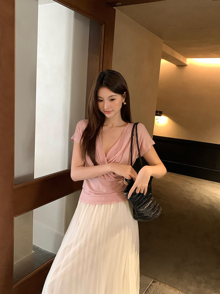 [Versatile] 75% Lyocell 19% Wool V-Neck Top