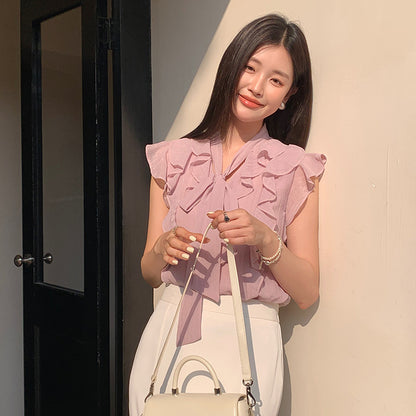 [Workwear] Girly Ruffle Sleeveless Chiffon Top