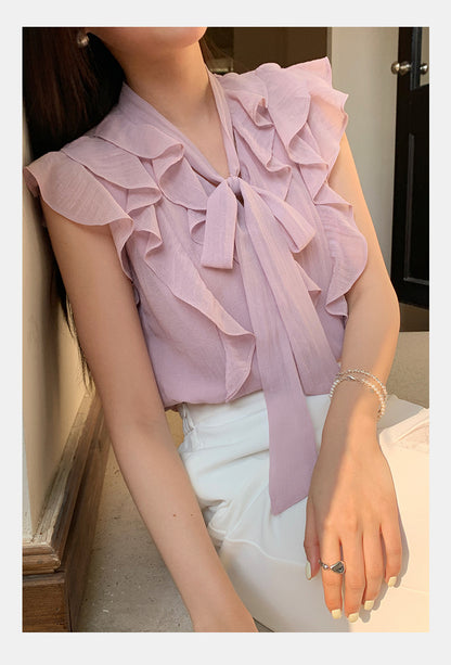 [Workwear] Girly Ruffle Sleeveless Chiffon Top