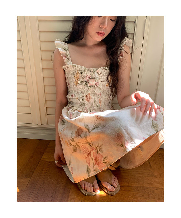 [Vacation] French Romantic Flower Pleated Dress