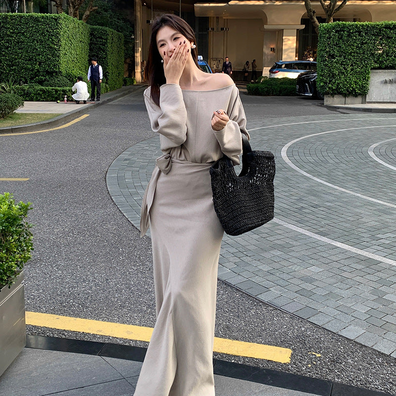 [Elegant] Spring Chiffon Shirt + High-waisted A-Line Long Skirt Set
