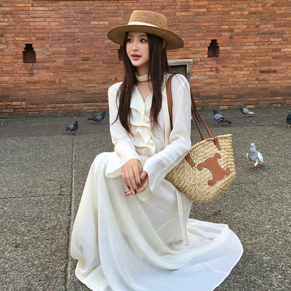 [Vacation] Chiffon Shirt + High-waisted Long Skirt Set