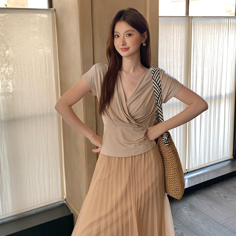 [Versatile] 75% Lyocell 19% Wool V-Neck Top