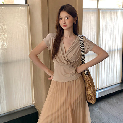 [Versatile] 75% Lyocell 19% Wool V-Neck Top
