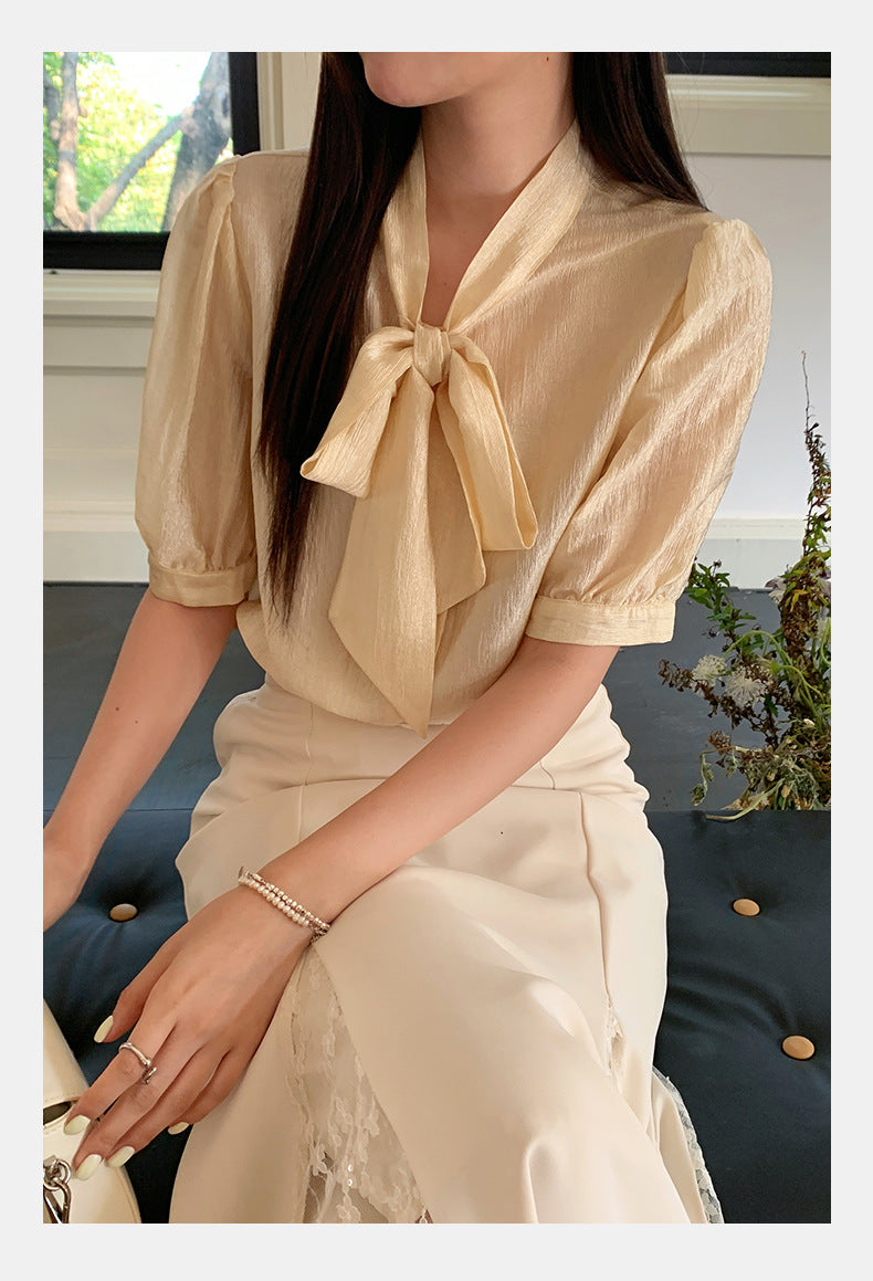 [Workwear] Bow Tie Short-Sleeve Top