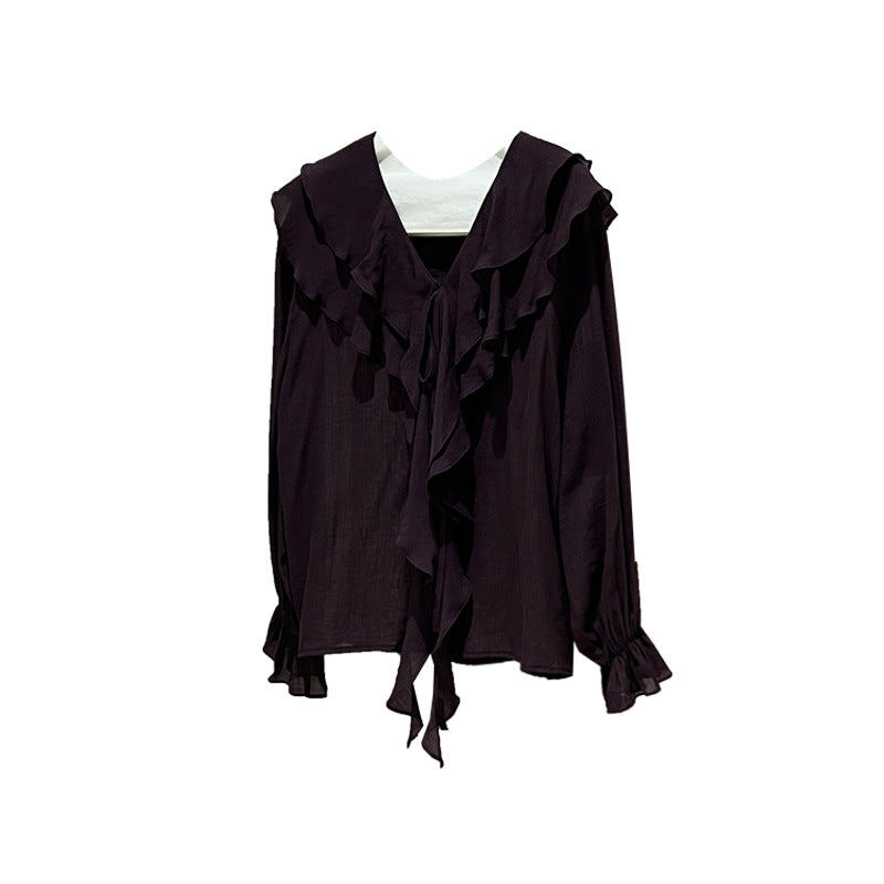 [Elegant] Autumn V-neck chiffon Top