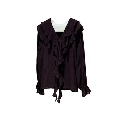 [Elegant] Autumn V-neck chiffon Top