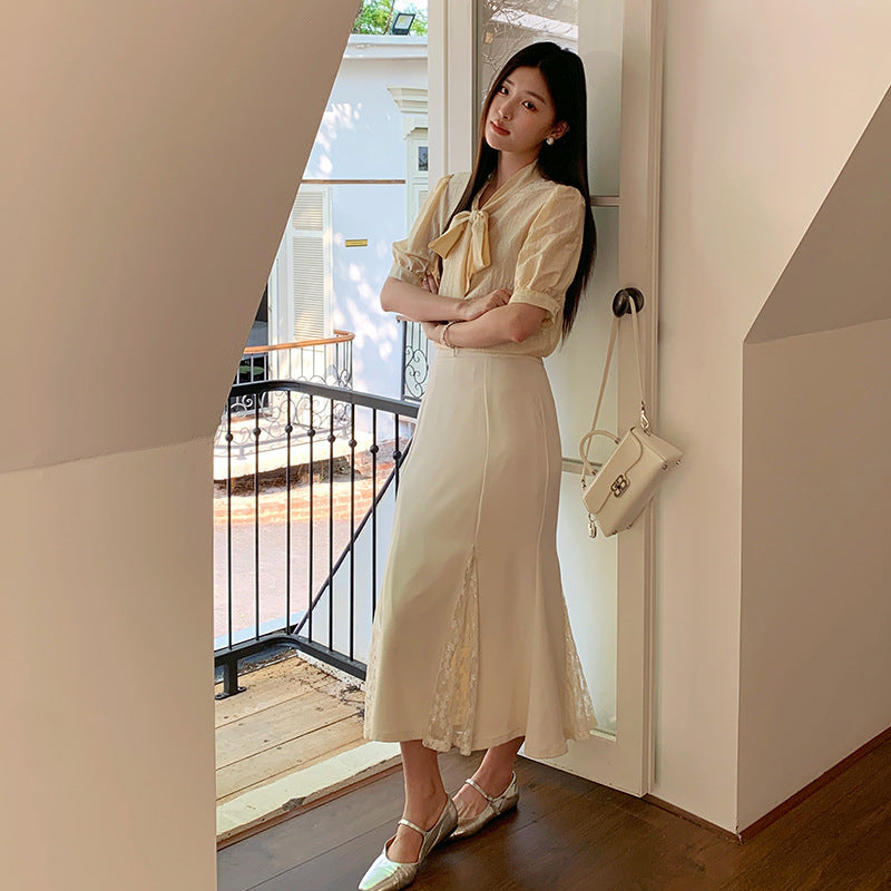 [Workwear] Bow Tie Short-Sleeve Top