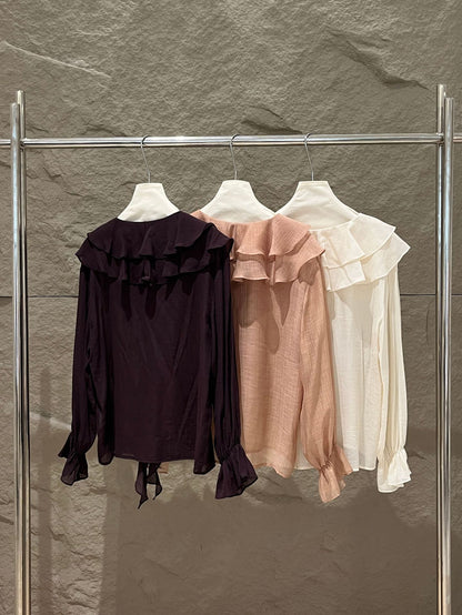 [Elegant] Autumn V-neck chiffon Top