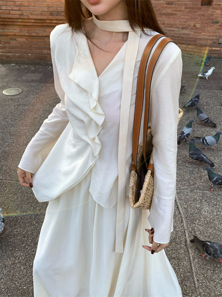 [Vacation] Chiffon Shirt + High-waisted Long Skirt Set