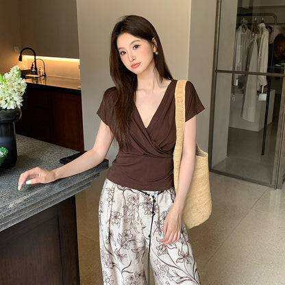 [Versatile] 75% Lyocell 19% Wool V-Neck Top