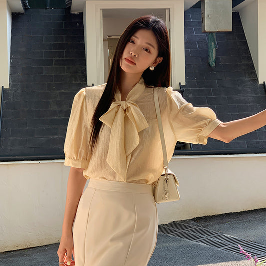 [Workwear] Bow Tie Short-Sleeve Top