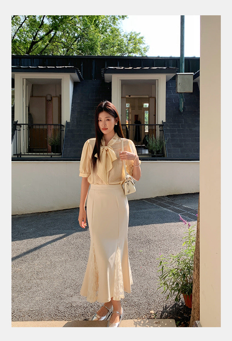 [Workwear] Bow Tie Short-Sleeve Top