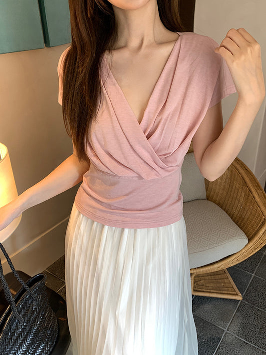 [Versatile] 75% Lyocell 19% Wool V-Neck Top