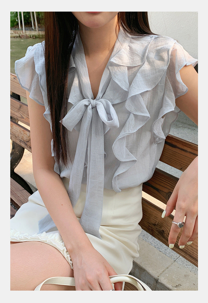 [Workwear] Girly Ruffle Sleeveless Chiffon Top