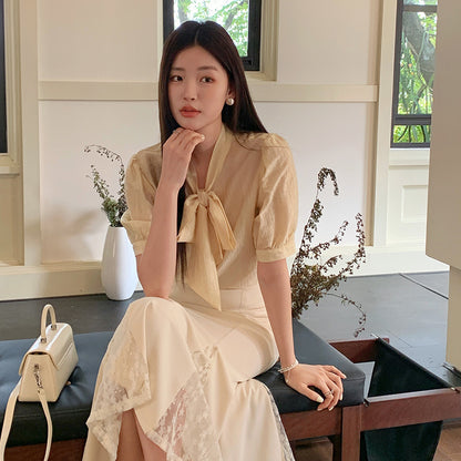 [Workwear] Bow Tie Short-Sleeve Top