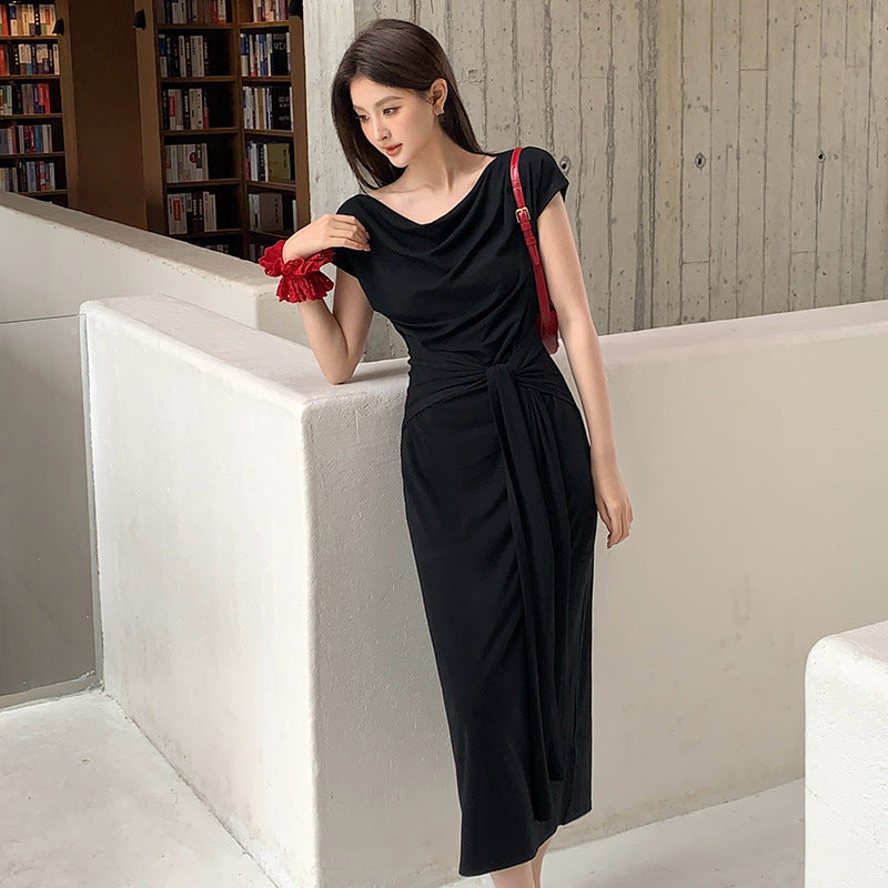 [Versatile] Waist Tie Design Short-Sleeve Long Dress