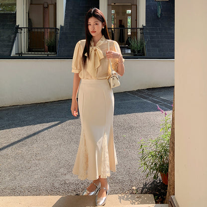 [Workwear] Bow Tie Short-Sleeve Top