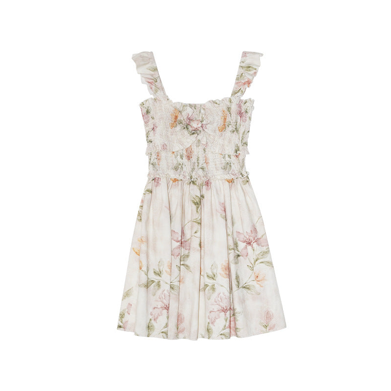 [Vacation] French Romantic Flower Pleated Dress