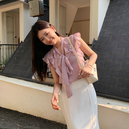 [Workwear] Girly Ruffle Sleeveless Chiffon Top