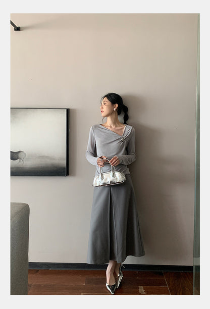[Workwear] Designer High Waist Midi Pleated Skirt